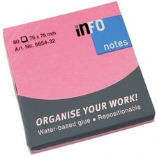 Notes autoadeziv 75 x 75 mm, 80 file, roz neon, INFO NOTES - Papet