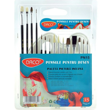 Set Pensule + Paleta de Plastic 15 buc/set DACO - Papet