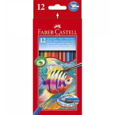 Creioane colorate FABER-CASTELL Aquarell, pensula, 12 culori/set - Papet
