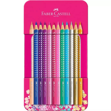 Creioane colorate FABER-CASTELL Sparkle, cutie metalica, 12 culori/set - Papet