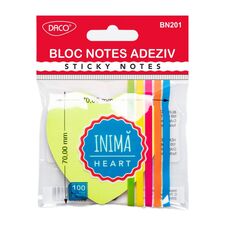 Notes autoadeziv forma INIMA, 70x70mm, 100 file, 5 culori neon, DACO - Papet