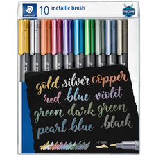 Marker caligrafie, culori metalizate, STAEDTLER, varf tip pensula, 10 culori/set - Papet