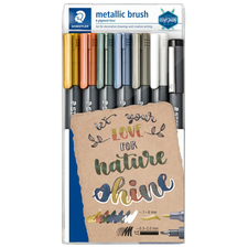 Marker caligrafie, culori metalizate, STAEDTLER, varf tip pensula, 7 culori/set - Papet