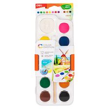 Set acuarele si pensula, 12 culori/set, DELI - Papet