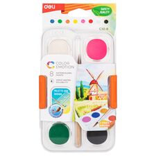 Acuarele si pensula, 8 culori/set, DELI - Papet
