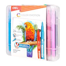 Carioci cu 2 capete, varf pensula si liner, DELI, 24 culori/set - Papet