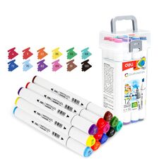 Set sketch marker cu 2 capete, 12 culori/set, DELI Color Emotion - Papet