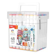Set sketch marker cu 2 capete, uscare rapida, 48 culori/set, DELI Color Emotion - Papet