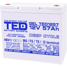 Acumulator AGM VRLA 12V GEL Deep Cycle, 57 Ah, dimensiuni 229 x 138 x 209 M6, TED Electric - Papet