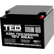 Acumulator AGM VRLA 12V, 26 Ah, dimensiuni 175 x 165 x 125 M5, TED Electric - Papet