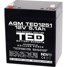 Acumulator AGM VRLA 12V, 5.1 Ah, dimensiuni 90 x 70 x 101 F2, TED Electric - Papet