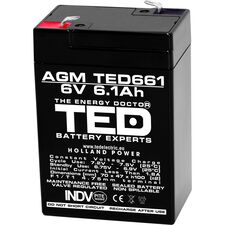 Acumulator AGM VRLA 6V, 6.1 Ah, dimensiuni 70 x 47 x 100 F1, TED Electric - Papet