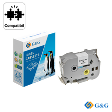 Banda laminata flexibila compatibila G&G TZe-FX231, negru pe alb, 12mm x 8m, compatibil Brother - Papet
