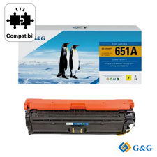 Cartus toner remanufacturat G&G Yellow CE342A 651, pentru HP LaserJet M775DN, 15.000 pagini - Papet
