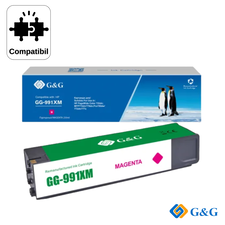 Cartus inkjet remanufacturat G&G Magenta 991X M0J94AE, pentru HP PageWide Pro 750dw, 16.000 pagini - Papet