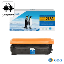 Cartus toner remanufacturat G&G Cyan W2121A 212A, pentru HP Color LaserJet Enterprise M554dn, 4500 pagini - Papet