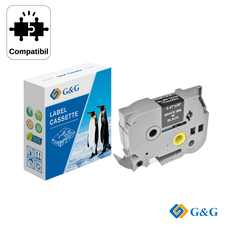 Banda laminata compatibila G&G TZe-335, negru pe alb, 12mm x 8m, compatibil Brother - Papet