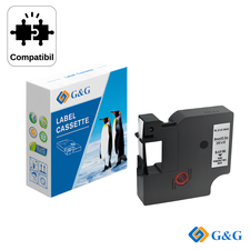 Banda continua compatibila G&G Black on White RL-D-VI-18443, pentru Dymo LabelManager 160, 9 mm x 5.5 m - Papet