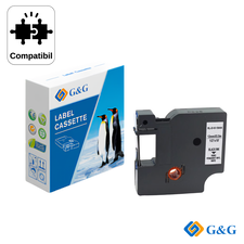 Banda laminata compatibila G&G Black on White RL-D-VI-18444, pentru Dymo LabelManager 160, 12 mm x 5.5 m - Papet
