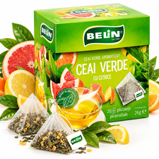 Ceai verde cu citrice BELIN 1.3g, 20 piramide/cutie - Papet