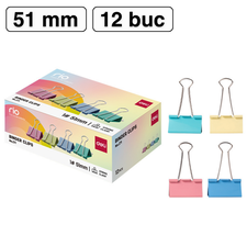 Clips color 51 mm, 12 buc/cutie, DELI Rio - Papet
