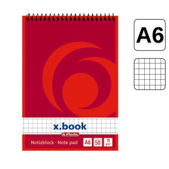 Bloc Notes cu spirala, A6, 50 file, matematica, HERLITZ X.Book - Papet