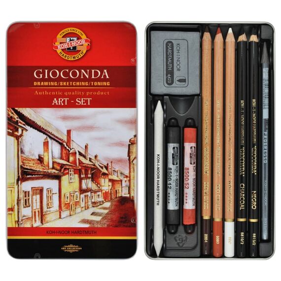 Set arta Sepia, KOH-I-NOOR Gioconda in cutie metalica, 10 piese/set - Papet