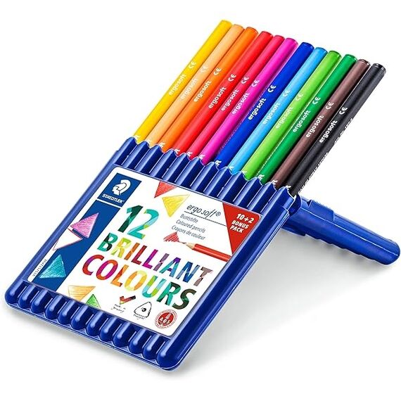 Creioane colorate STAEDTLER Ergo Soft, cutie plastic, 12 culori/set - Papet