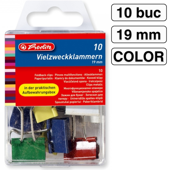 Clips color 19 mm, 10 buc/cutie, HERLITZ - Papet