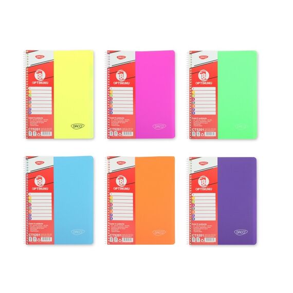 Caiet A4 cu spirala, coperta plastic , 240 file, 8 subiecte, DACO - Papet
