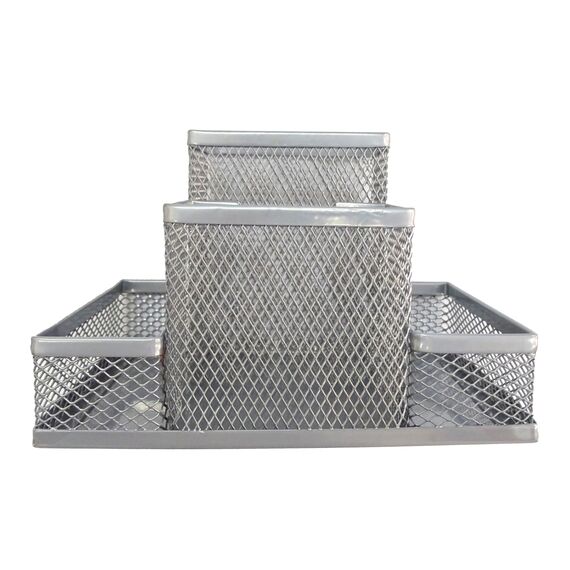 Suport accesorii birou metalic, 4 compartimente, Mesh, argintiu, ECADA - Papet