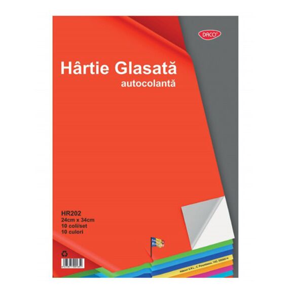 Hartie glasata autocolanta 10 file/set DACO, 10 culori - 2Papet