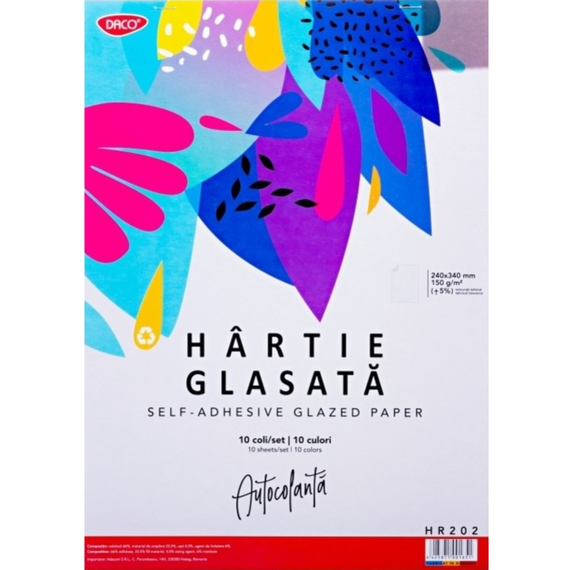 Hartie glasata autocolanta 10 file/set DACO, 10 culori - Papet