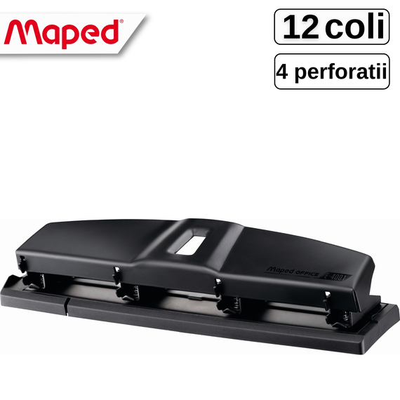 Perforator cu 4 perforatii, metalic, MAPED Essentials, 12 coli, Negru - Papet