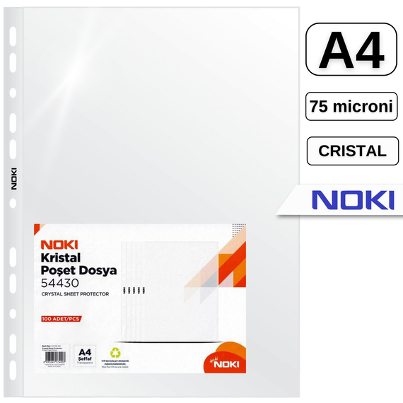 File protectie cristal, 75 microni, 100 buc/set, A4, NOKI - Papet