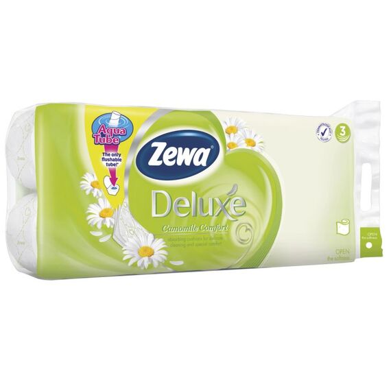 Hartie igienica, 3 straturi, 8 role/set ZEWA Deluxe Camomile Comfort, Aqua Tube - Papet