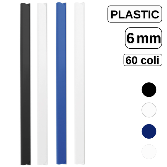 Baghete din plastic pentru legat documente, 6 mm, capacitate de legare 60 coli - Papet