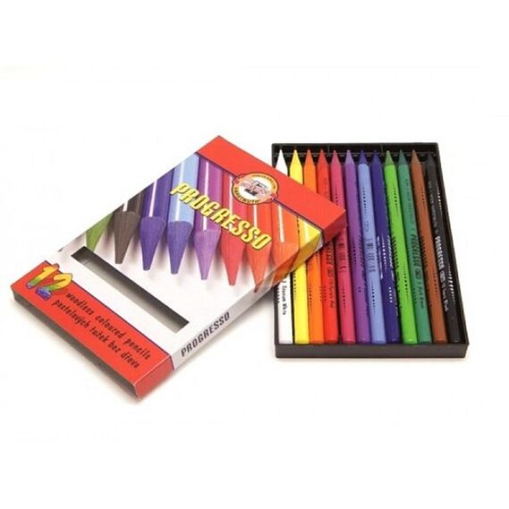 Creioane colorate fara lemn, KOH-I-NOOR Progresso, 12 culori/set - 2Papet