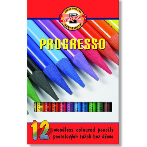 Creioane colorate fara lemn, KOH-I-NOOR Progresso, 12 culori/set - Papet