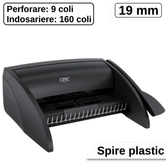 Aparat de indosariat cu spire din plastic max. 19 mm, capacitate perforare 9 coli, GBC CombBind C100 - Papet