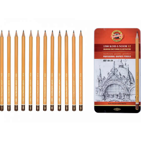 Set creioane grafit K1500 Koh-i-Noor Arta 8B-2H cutie metalica K1502-8 - Papet