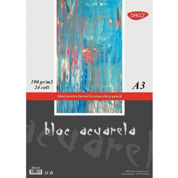 Bloc Acuarela A3,190g/mp, 24 file, DACO - Papet