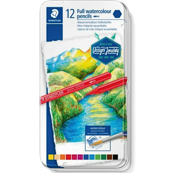 Creioane colorate STAEDTLER Aquarell, cutie metalica, 12 culori/set - Papet