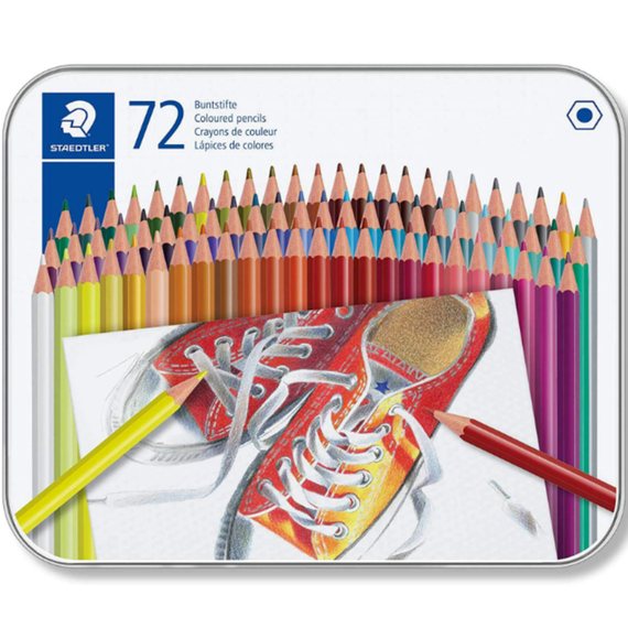 Creioane colorate STAEDTLER hexagonale, cutie metalica, 72 culori/set - Papet