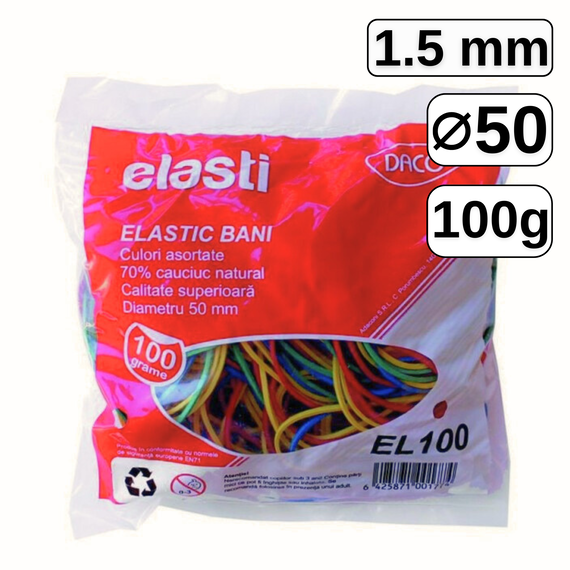 Elastice pentru bani, D 50 mm x 1.5 mm, 100 g, DACO - Papet
