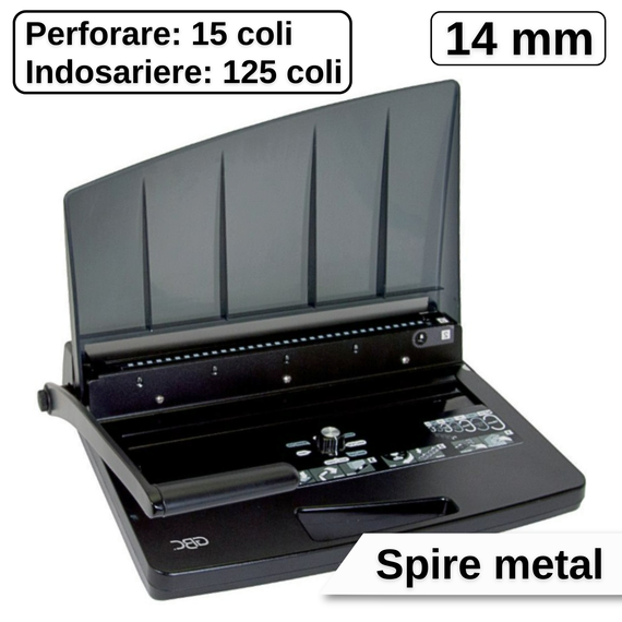 Aparat de indosariat cu spire metalice max. 14 mm, capacitate perforare 15 coli, GBC WireBind W15 - Papet