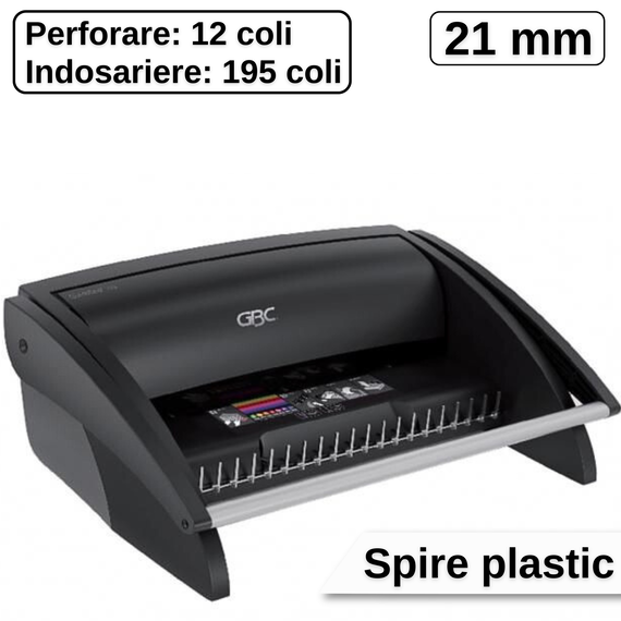 Aparat de indosariat cu spire din plastic max. 21 mm, capacitate perforare 12 coli, GBC CombBind C110 - Papet