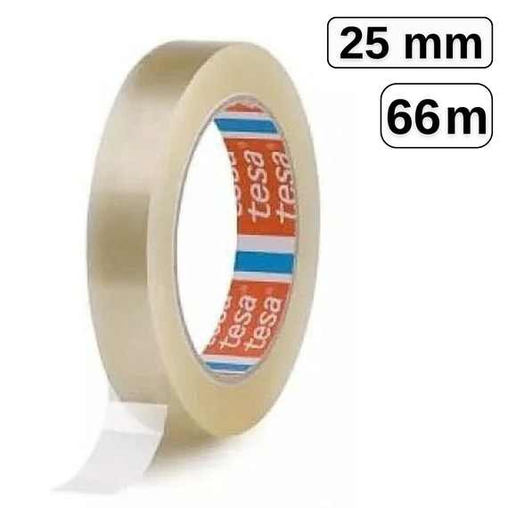 Banda adeziva cauciuc sintetic 25mm x 66m transparenta, TESA - Papet