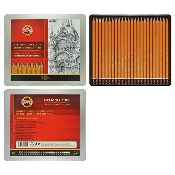 Set creioane grafit K1500 KOH-I-NOOR Arta 8B-10H in cutie metalica - 2Papet