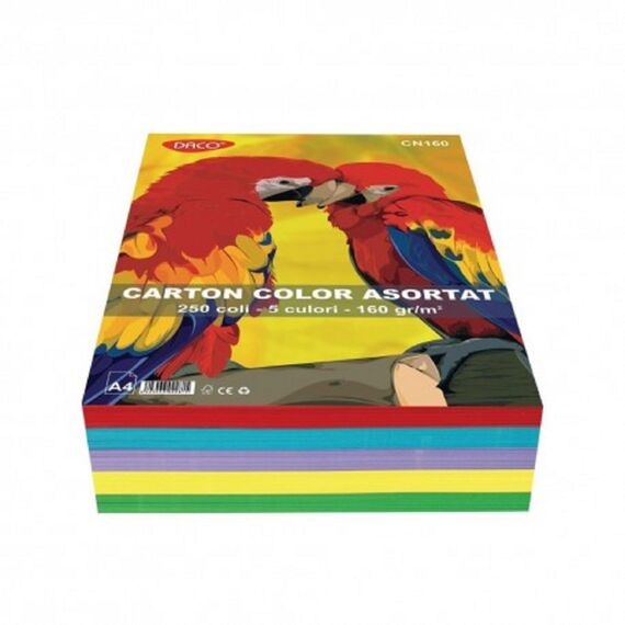 Carton colorat A4, 5 culori/top, DACO, 160 g/mp, 250 coli/top - 2Papet